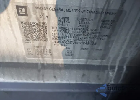 2019 Chevrolet Equinox Lt from USA, damaged, VIN 2GNAXJEV9K6249425